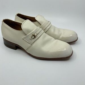 Vintage 60s 70s Florsheim Cream Leather Slip-on Monk Dress Shoes with Box